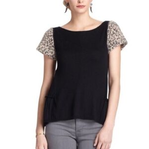 NWT Anthropologie Leifsdottir Black Top with Leopard Print Sleeves Size XS